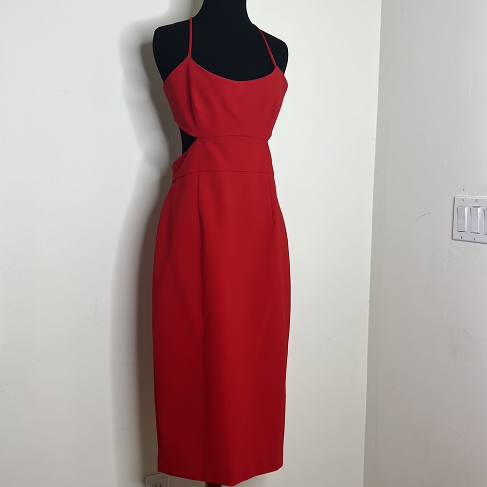 JILL STUART Cardinal Red Cutout Open Back Criss-cross Stretch Crepe Dress